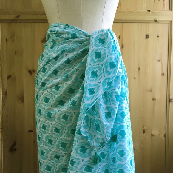 Aqua Scarf Shawl Bathing Suit Coverup 100% Cotton - Picture 6 of 7